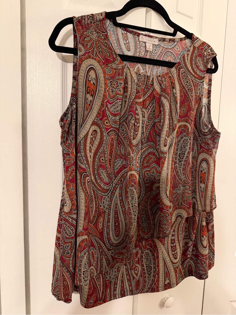 Dress Barn Sleeveless Paisley Camisole in Burgundy, Cream and Orange